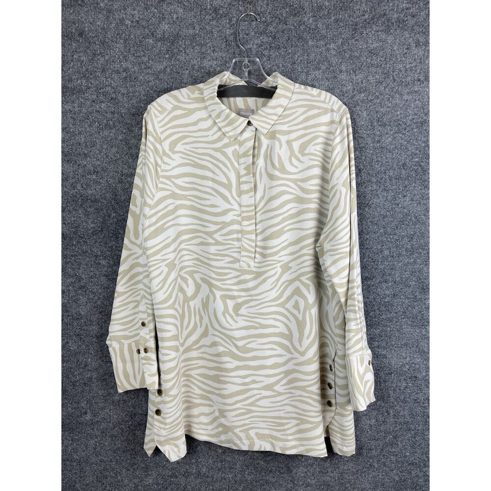 Chico's Zebra Print Popover Tunic Tan & Cream Size 3 16/18